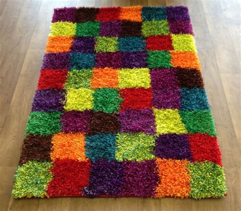 4urfloor assorted carpet tile 24 x 24 96sqft 24 peel and stick tiles. Rug Shaggy Bright Squares Multi Coloured Small Medium Large | eBay | Shaggy rug, Rugs ...