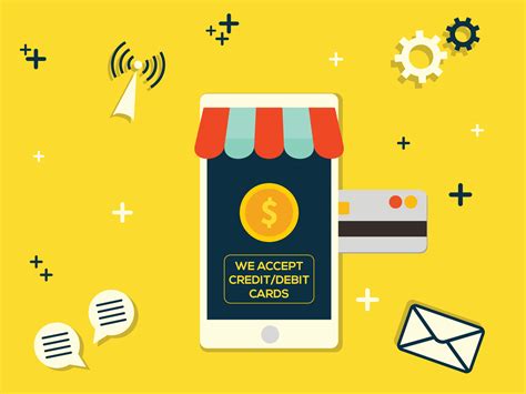 Mobile Store With Notification We Accept Credit And Debit Card Concept