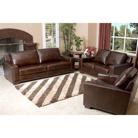 Brighton Hand Rubbed Top Grain Leather Sofa Loveseat And Armchair Set