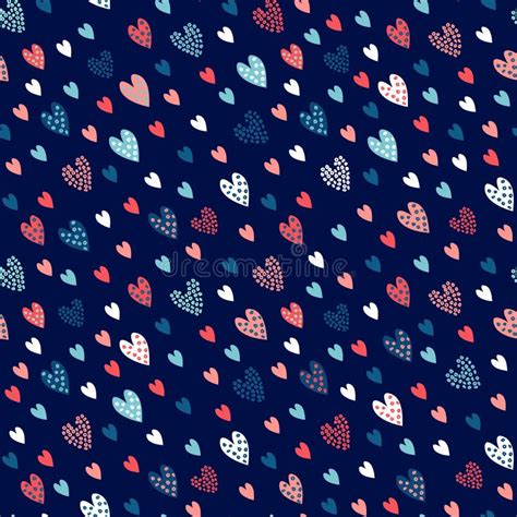 Abstract Hearts And Rainbow Seamless Pattern On Dark Blue Background