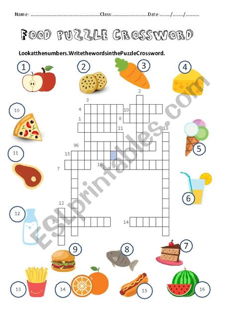 Food Puzzle Crossword Worksheet Esl Worksheet By Ruaman