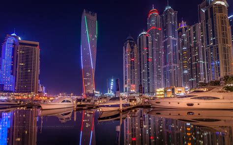 Dubai United Arab Emirates City And Architecture Marina Night
