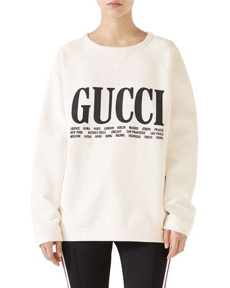 Gucci Light Felted Cotton Sweatshirt W Gucci Cities On Front Neiman