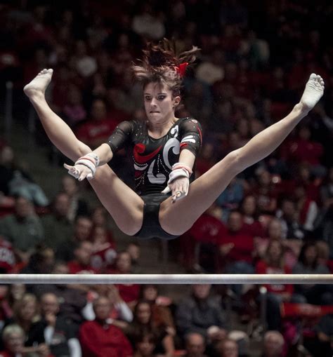 Utah Sophomore Georgia Dabritz Dismounts The Uneven Bars During Their Meet At The Jon M