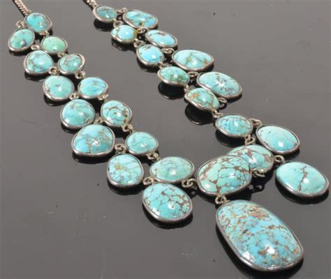Lot Vintage Sterling Silver Turquoise Necklace