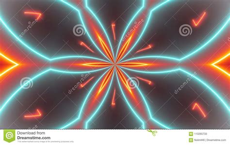 Disco Kaleidoscopes Background With Glowing Neon Colorful Lines And