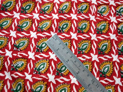 Red Indian Hand Block Print Soft Cotton Fabric Sold By Yard Etsy