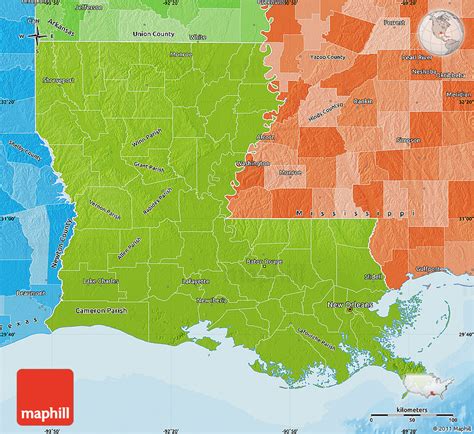 Physical Map Of Louisiana Political Shades Outside
