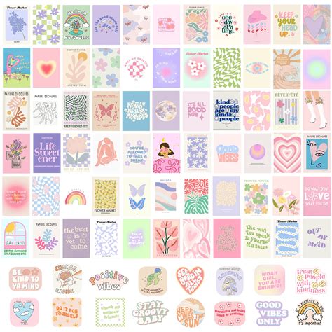 Gensteuo 70pcs Danish Pastel Wall Collage Kit Aesthetic Pictures