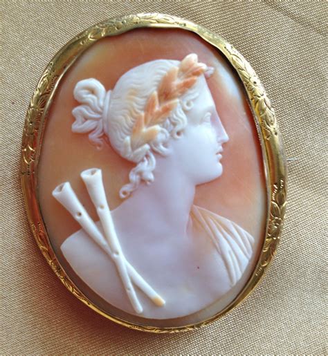 Victorian Cameo Brooch Muse Clio Carved Shell 10k Gold Etsy Hand