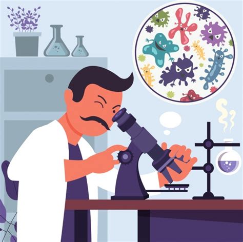 Laboratory Work Background Scientist Microscope Bacteria Icons Vector