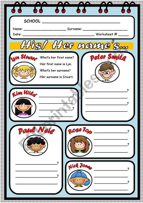 WHATS HIS HER NAME ESL Worksheet By Evelinamaria