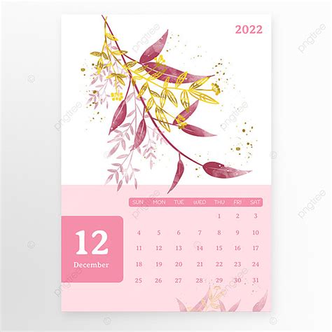 Calendario Anual De La Serie De Flores 2022 Diciembre Hojas Y Ramas