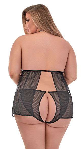 Plus Size Beloved Open Cup Babydoll Set Sheer Cupless Lingerie Yandy Com