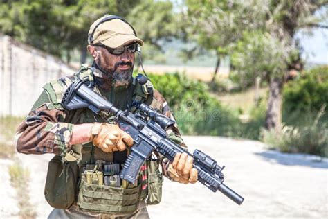 Private Military Company Mercenary With Gun Stock Photo Image Of