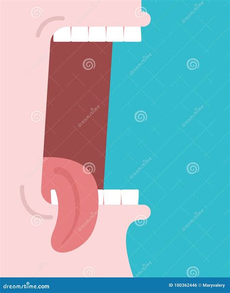 Open Mouth On Tongue Side Tired Of Screaming Vector Illustration