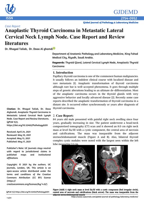 Pdf Anaplastic Thyroid Carcinoma In Metastatic Lateral Cervical Neck