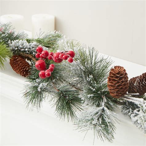 Snowy Artificial Pine With Berries Garland Christmas Garlands
