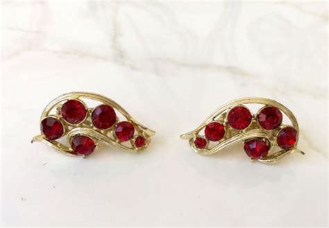 Vintage Kramer Red Rhinestone Clip Ons Vintage Costume Etsy Red