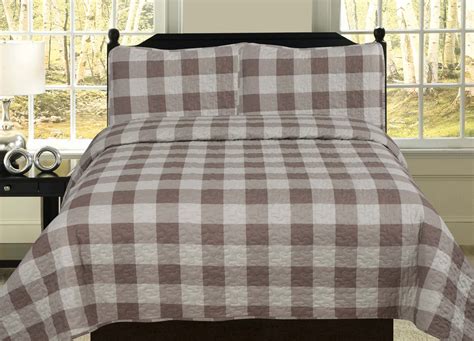 Twin Buffalo Check Plaid Stripe Checkered Quilt Bedding Set Tan And