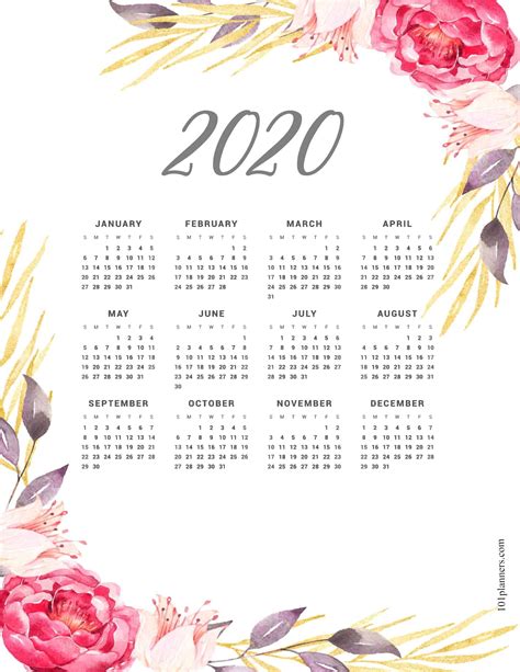 Most digital calendars allow you to create separate calendars. Free printable 2020 yearly calendar at a glance | 101 ...