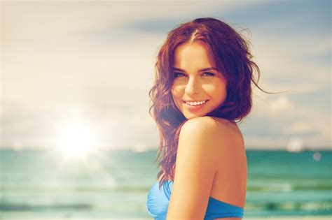 Premium Photo Bright Picture Of Happy Smiling Woman On The Beach