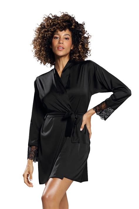 Dkaren Sexy Ladies Smooth Lace Robe Marlena Black Black