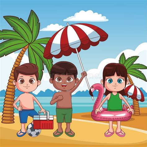 Kids And Beach Cute Cartoons Stock Vector Illustration Of Concept