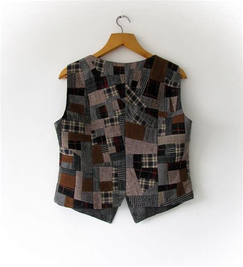 Oversized Patchwork Womens Waistcoat Recycled Tweed Vest Etsy