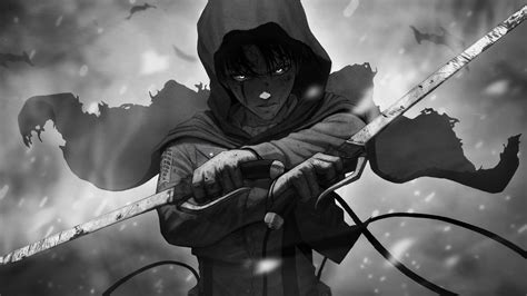 Attack On Titan Levi Ackerman With Swords Face Full Of Covered With