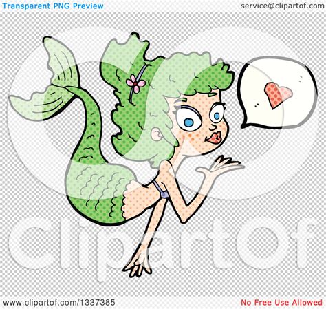 Clipart Of A Textured White Mermaid Blowing A Kiss With A Heart