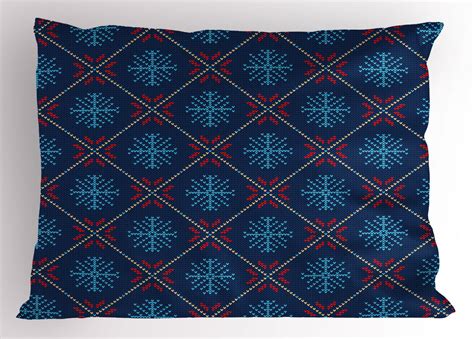 Nordic Pillow Sham Checkered Pattern With Vintage Snowflake Motifs
