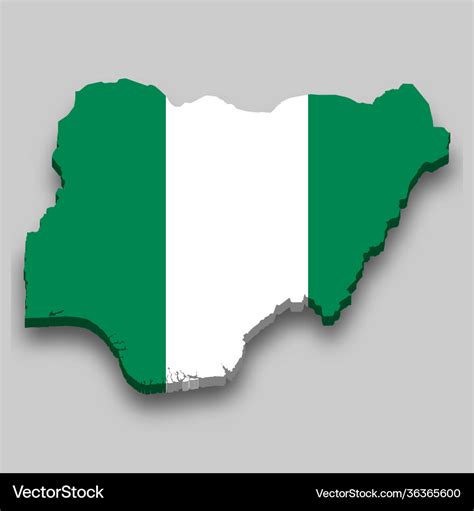 3d Isometric Map Nigeria With National Flag Vector Image