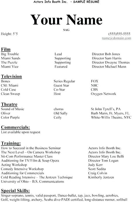 An actor's resume, along with an actor's headshot, is your calling card. example-actor-resume-sample-resume-for-beginners-impressive-actors-resume-sample-free-acting ...
