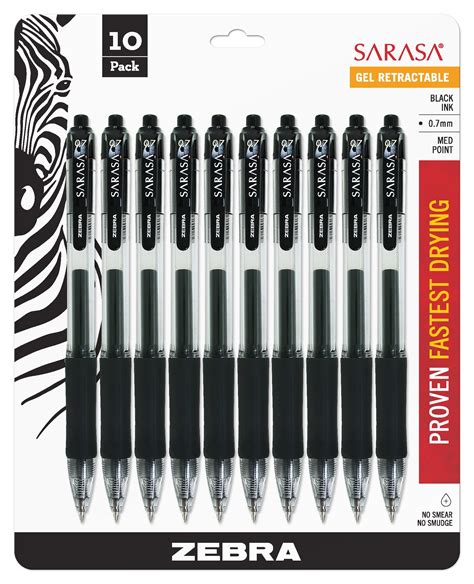 Zebra Pen Sarasa Retractable Gel Ink Pens Medium Point 07mm Black