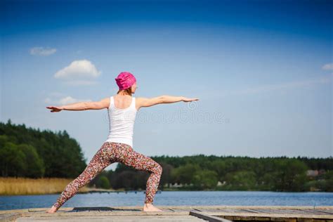 Meditation And Yoga Practicing Near The Lake Stock Image Image Of