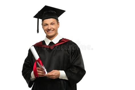 Hombre Del Estudiante Graduado Aislado En Blanco Imagen De Archivo