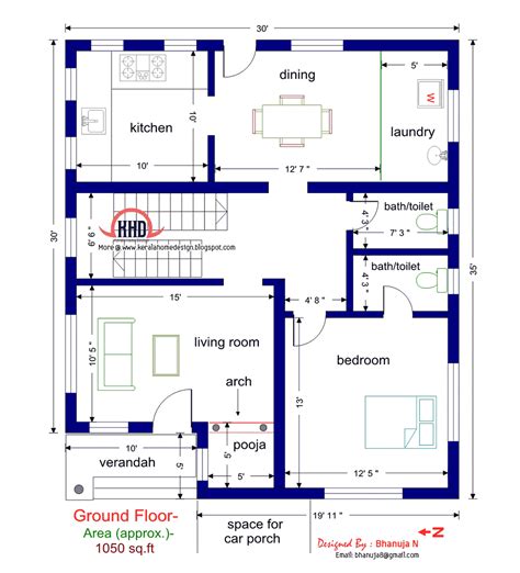 16 3bhk Duplex House Plan In 1000 Sq Ft