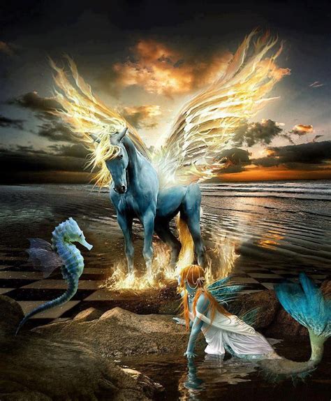 Pegaso Sirena And Caballo De Mar Mythical Creatures Unicorn Fantasy