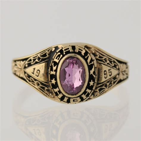 Womens Class Ring Synthetic Pink Spinel Kearny High School 1995 Size