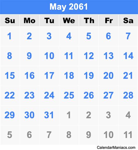 May 2061 Calendar