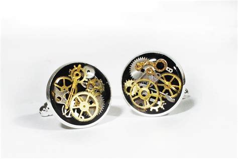 Steampunk Cuff Link Silver Plated And Black Cuff Links Etsy