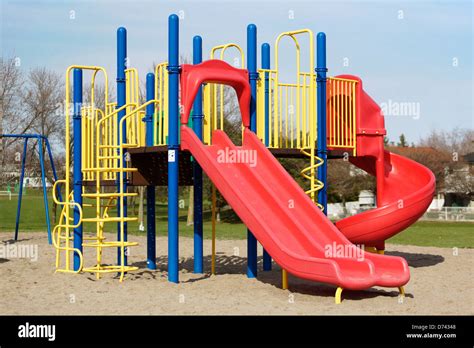 Childrens Playground Slides School Grounds Outdoors Stock Photo Alamy