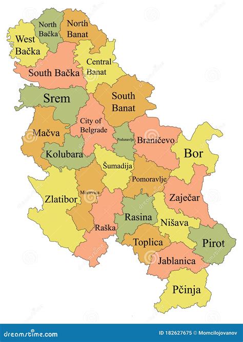 Districts Map Of Serbia Cartoon Vector Cartoondealer