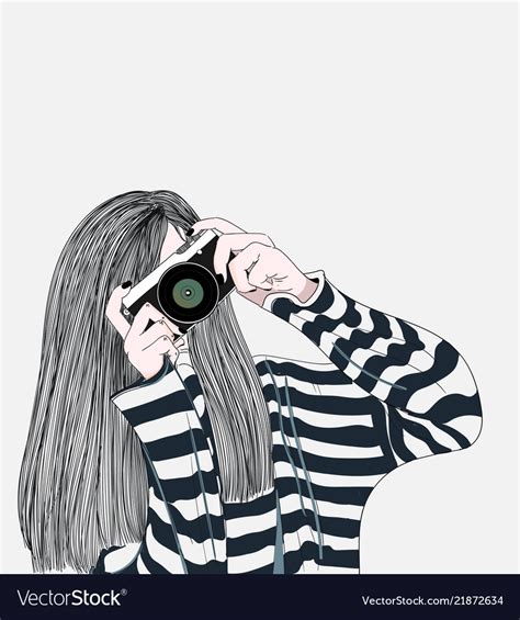 Girl Holding A Stylish Camera Royalty Free Vector Image
