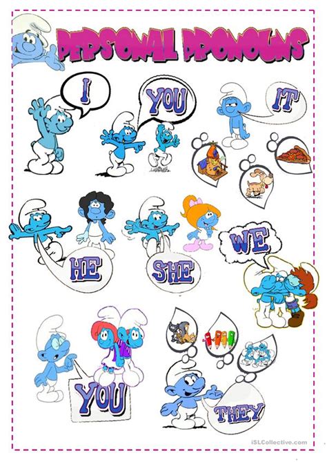 Personal pronouns, or los pronombres personales, identify the subject or object of a verb. Personal Pronouns Poster with the Smurfs worksheet - Free ...