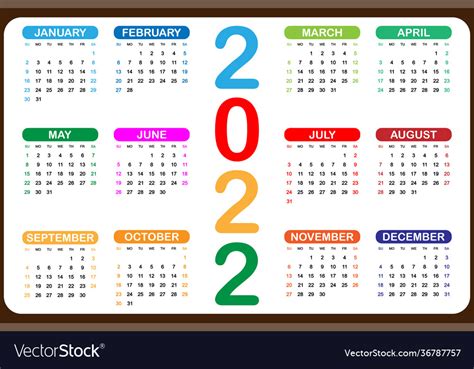 Calendar 2022 Yearly Royalty Free Vector Image