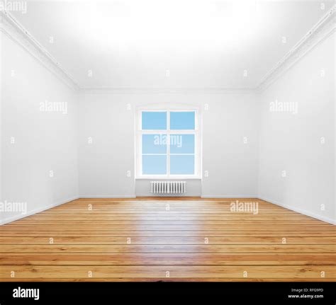 Empty Room With Window Wooden Board Floor In Renovated Flat Stock