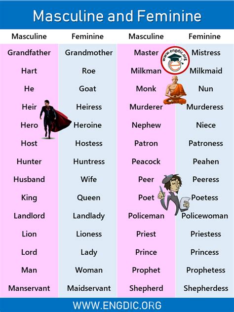 Examples Of Masculine And Feminine Gender List Engdic