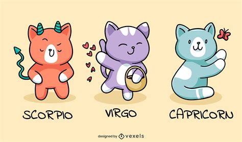Cute Zodiac Sign Kittens Set Vector Download